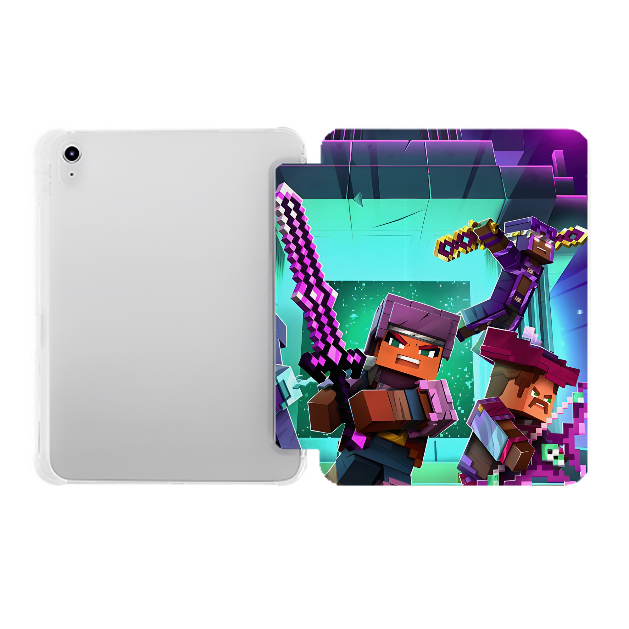 （画像用） マインクラフト ブロックの世界 Minecraft MC Block world IPad ケース ペン収納付き 三つ折りスタンド PUレザー×シリコン 対応機種9.5/10.5/10.9インチ